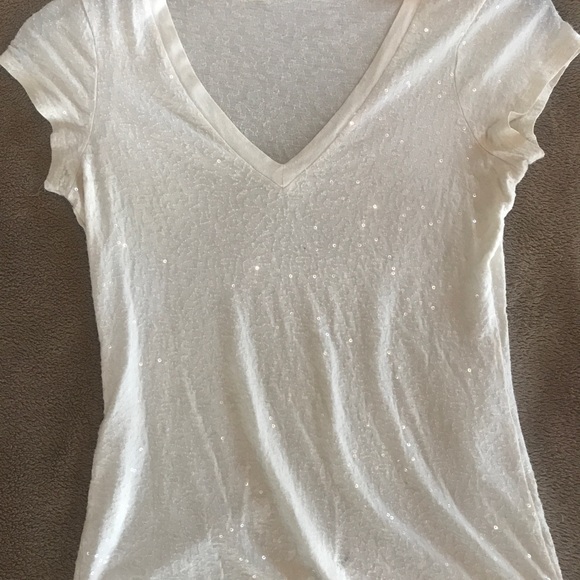 Express Tops - Beige Sequin Short Sleeve Top